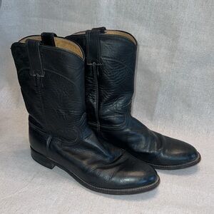 JUSTIN Men’s Black Leather Western Boots, Size 9